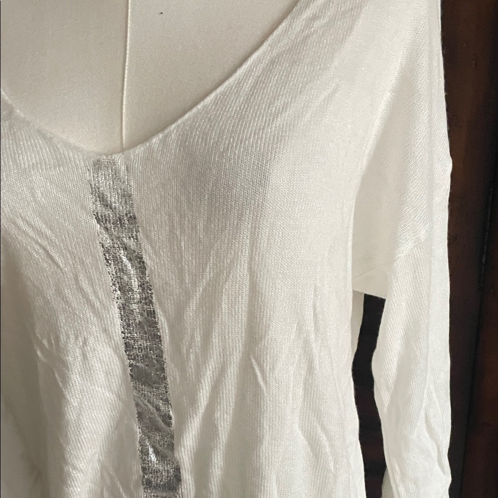 VENTI 6 Summer Spring Light Sweater White Top with Silver Accent Fits Medium - Picture 7 of 10